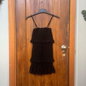 Forever 21 Black Smocked Mini Black Dress with Ruffles and Spaghetti Straps (S)